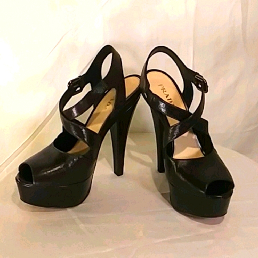 Like New Prada Chocolate Brown Strap Platform Heel